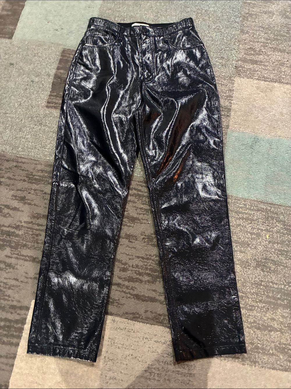 Abercrombie Shiny Black Metallic Coated 90’s Straight Ultra High Rise